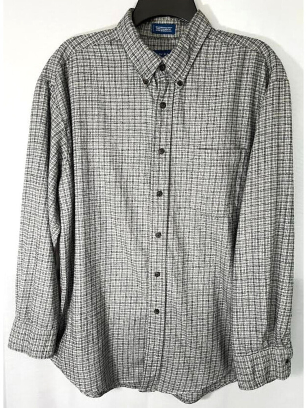 Towncraft Men's Shirt-Size Lg, Button Down Black & Grey, Light-Weight Flannel